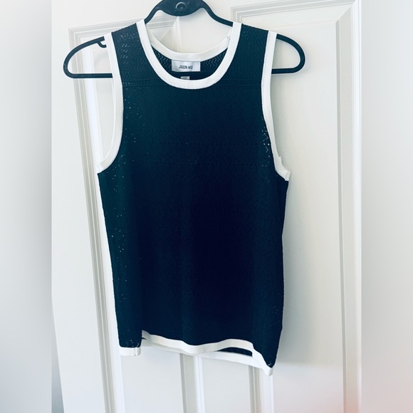 Jason Wu Pointelle Sleeveless Sweater with White Trim - Picture 4 of 8